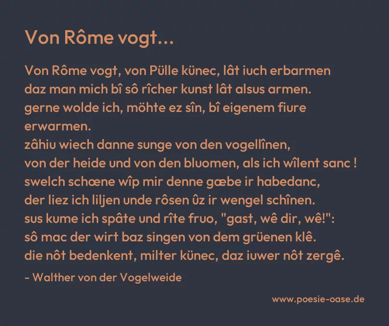 Gedicht: Von Rôme vogt... von Walther von der Vogelweide