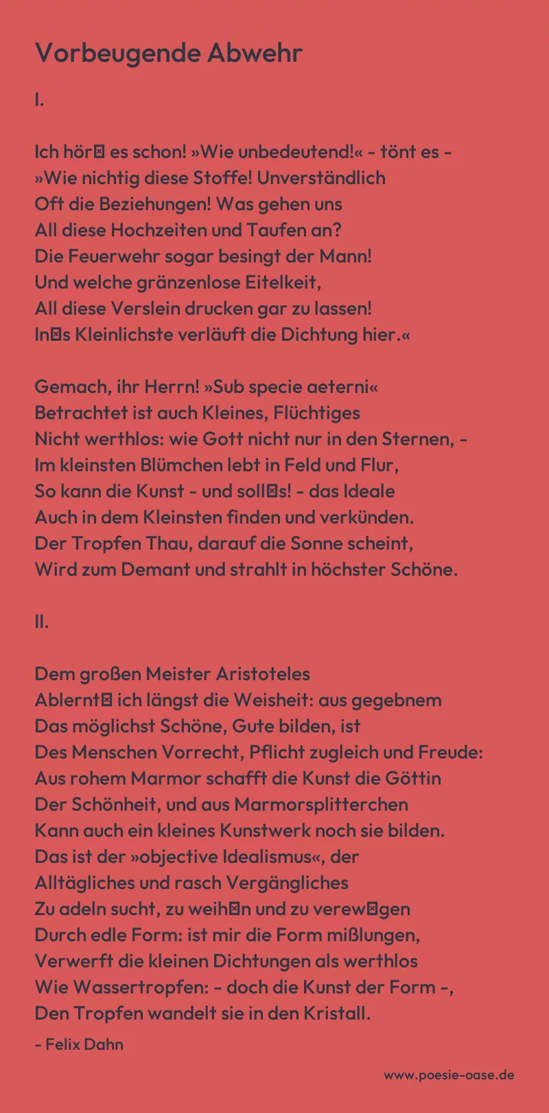 Gedicht: Vorbeugende Abwehr von Felix Dahn