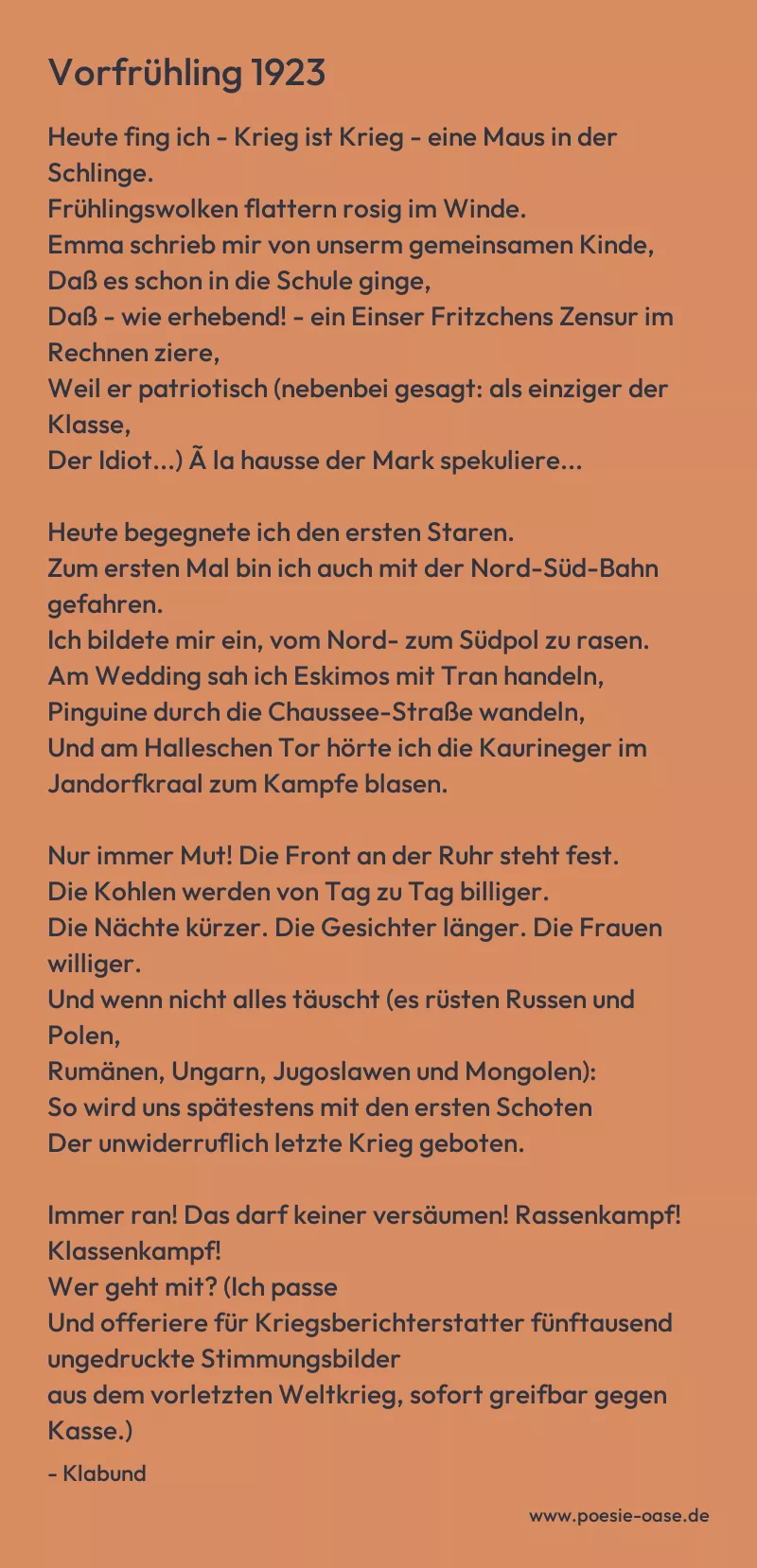 Gedicht: Vorfrühling 1923 von Klabund