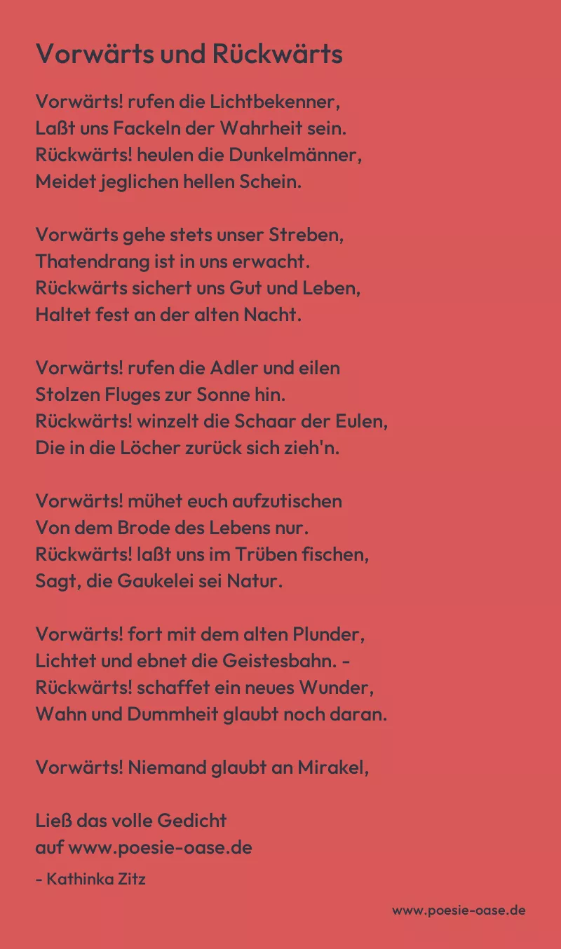 Gedicht: Vorwärts und Rückwärts von Kathinka Zitz