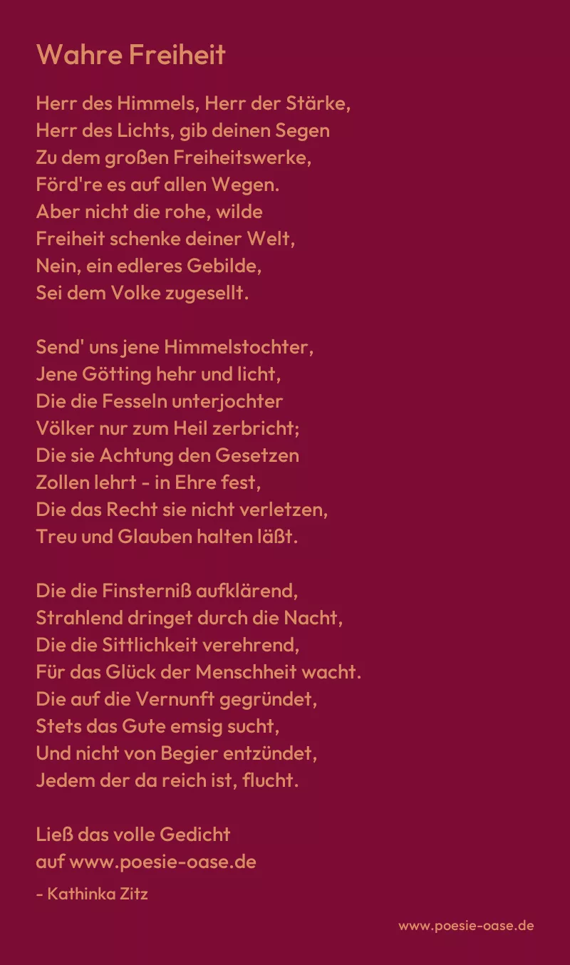 Gedicht: Wahre Freiheit von Kathinka Zitz