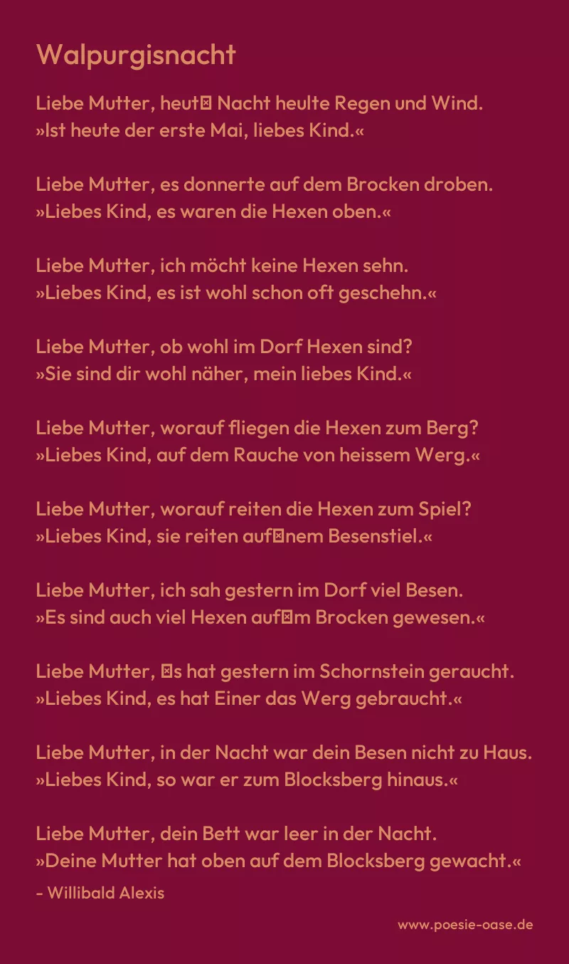 Gedicht: Walpurgisnacht von Willibald Alexis
