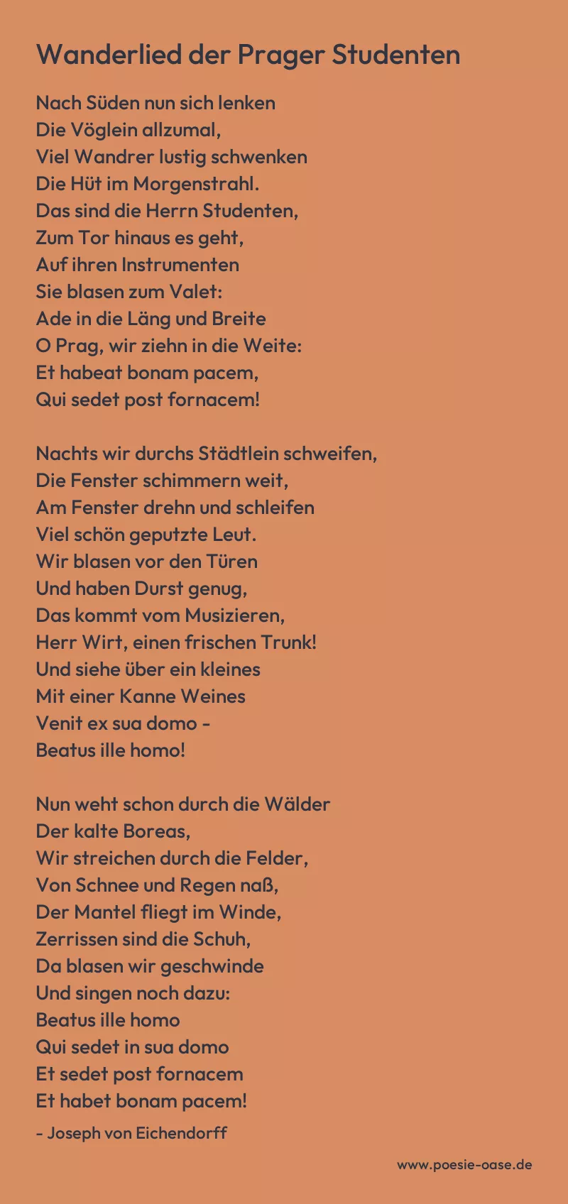 Gedicht: Wanderlied der Prager Studenten von Joseph von Eichendorff