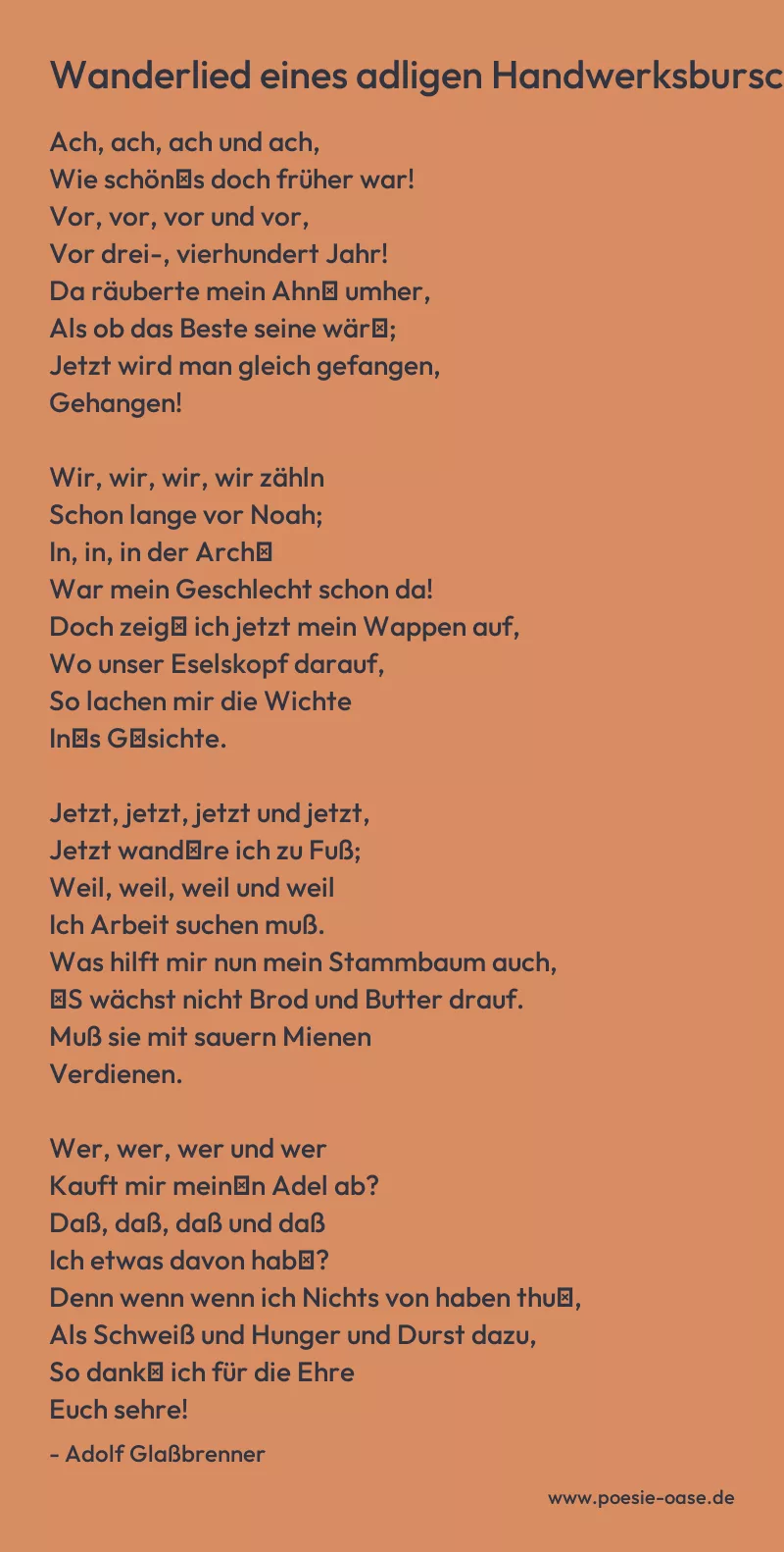 Gedicht: Wanderlied eines adligen Handwerksburschen von Adolf Glaßbrenner