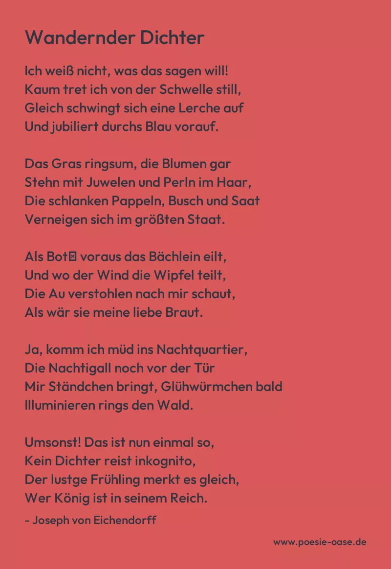 Gedicht: Wandernder Dichter von Joseph von Eichendorff