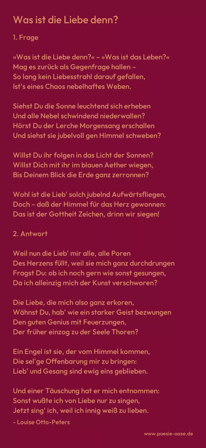 Gedicht: Was ist die Liebe denn? von Louise Otto-Peters