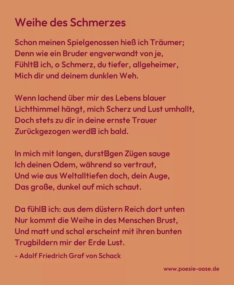 Gedicht: Weihe des Schmerzes von Adolf Friedrich Graf von Schack