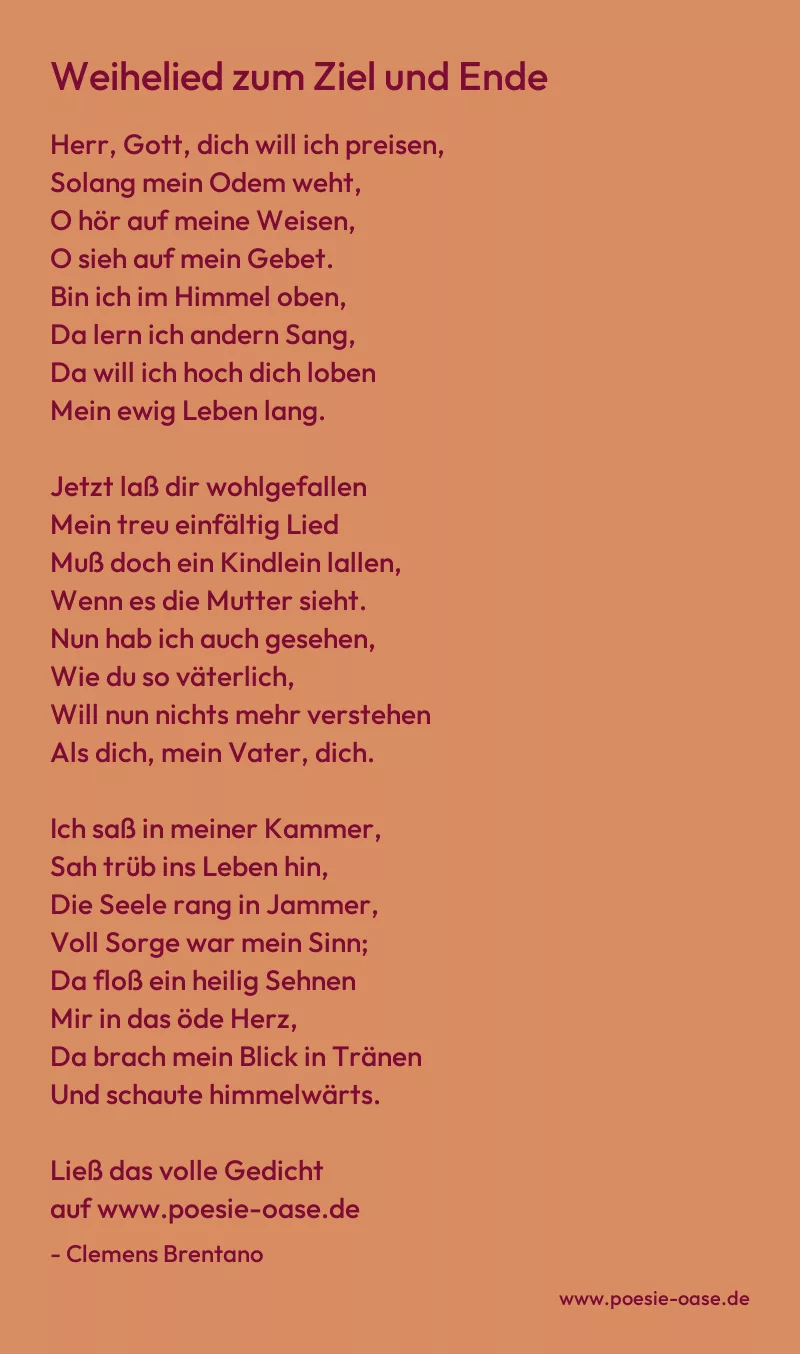 Gedicht: Weihelied zum Ziel und Ende von Clemens Brentano