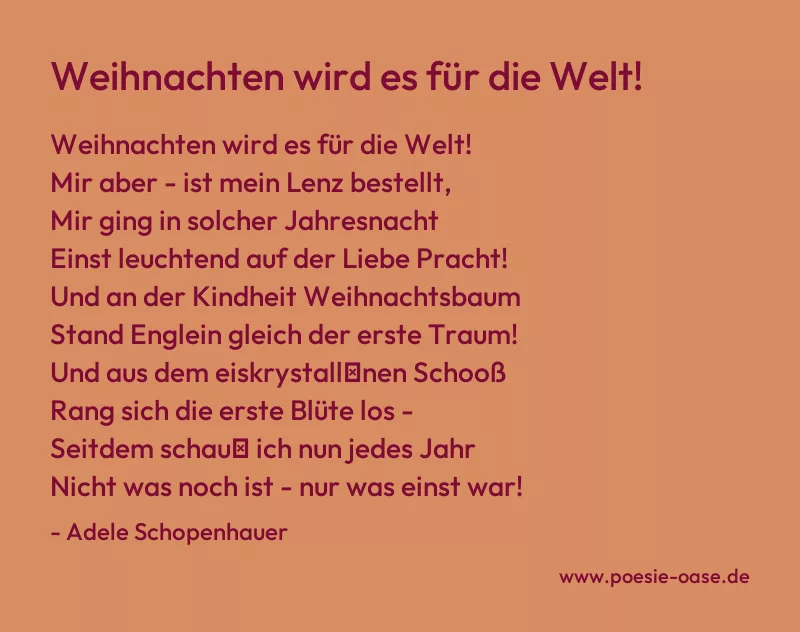 Gedicht: Weihnachten wird es für die Welt! von Adele Schopenhauer
