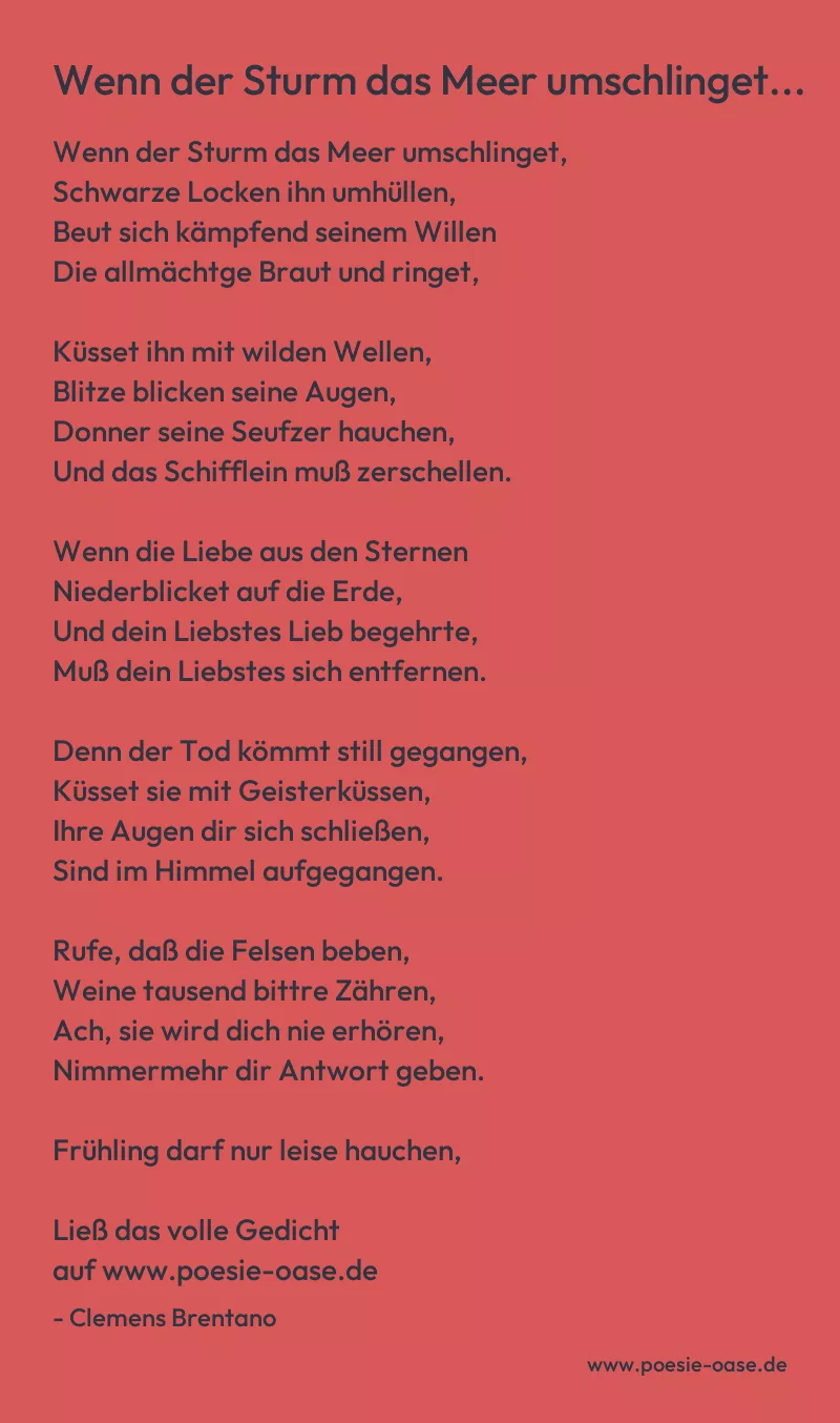 Gedicht: Wenn der Sturm das Meer umschlinget... von Clemens Brentano
