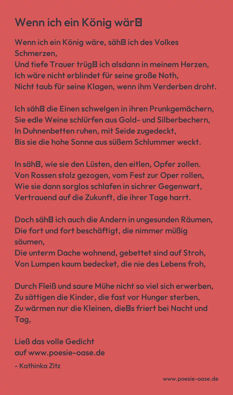 Gedicht: Wenn ich ein König wär′ von Kathinka Zitz