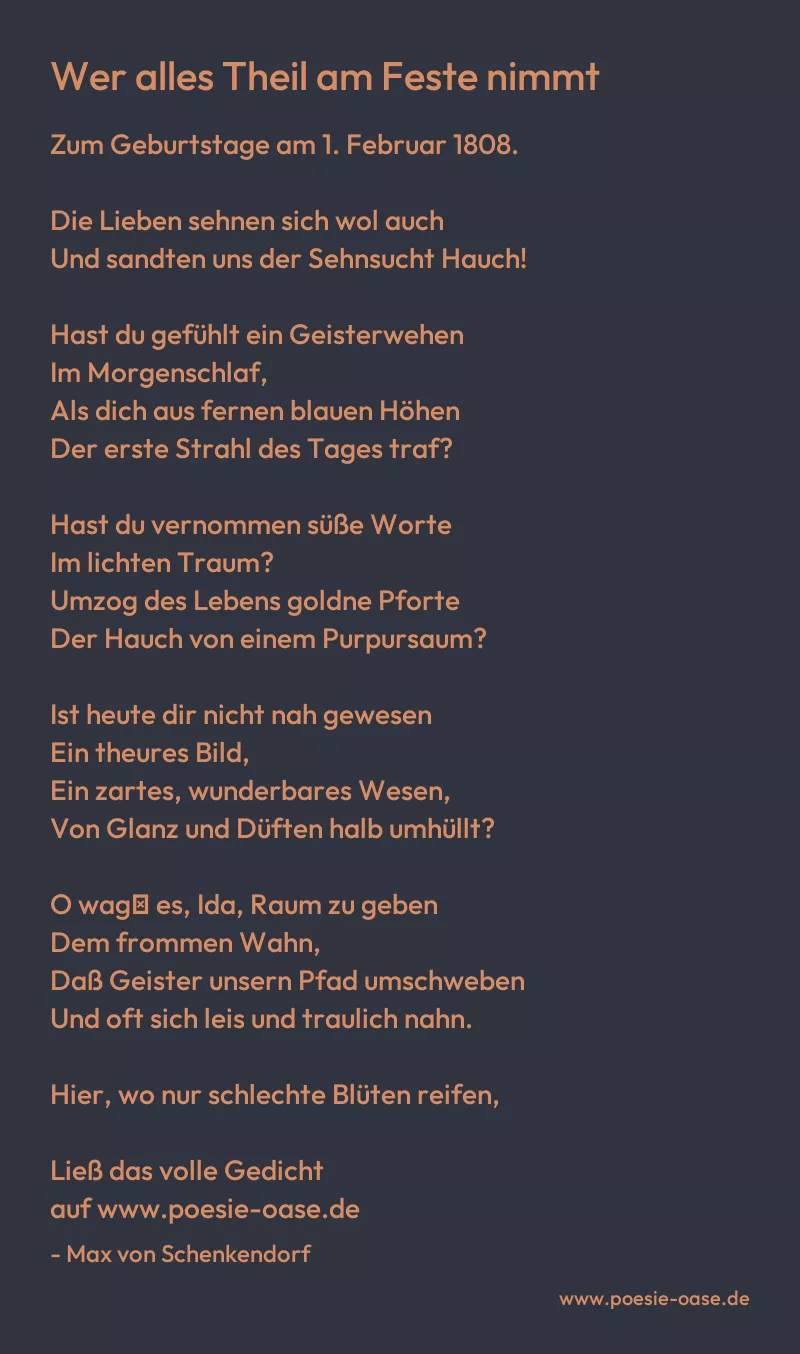 Gedicht: Wer alles Theil am Feste nimmt von Max von Schenkendorf