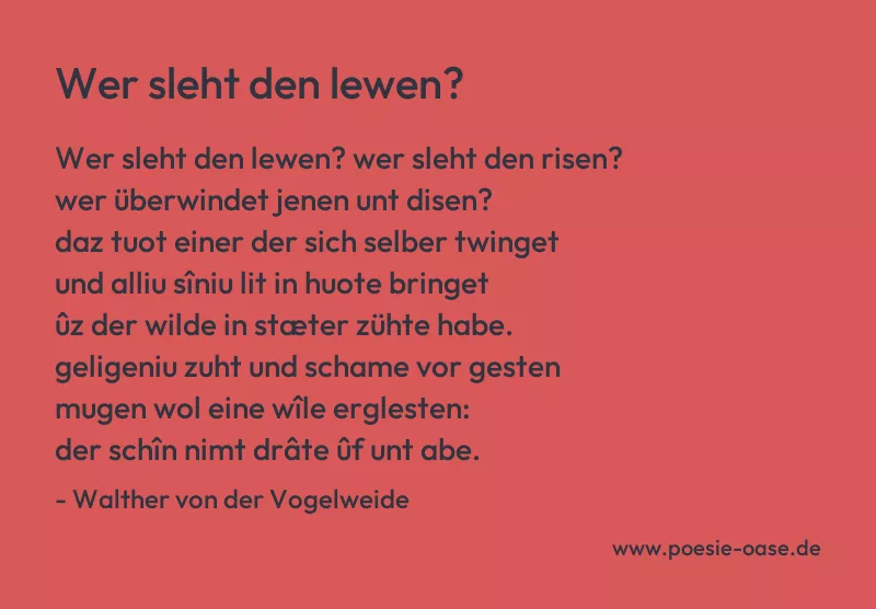 Gedicht: Wer sleht den lewen? von Walther von der Vogelweide