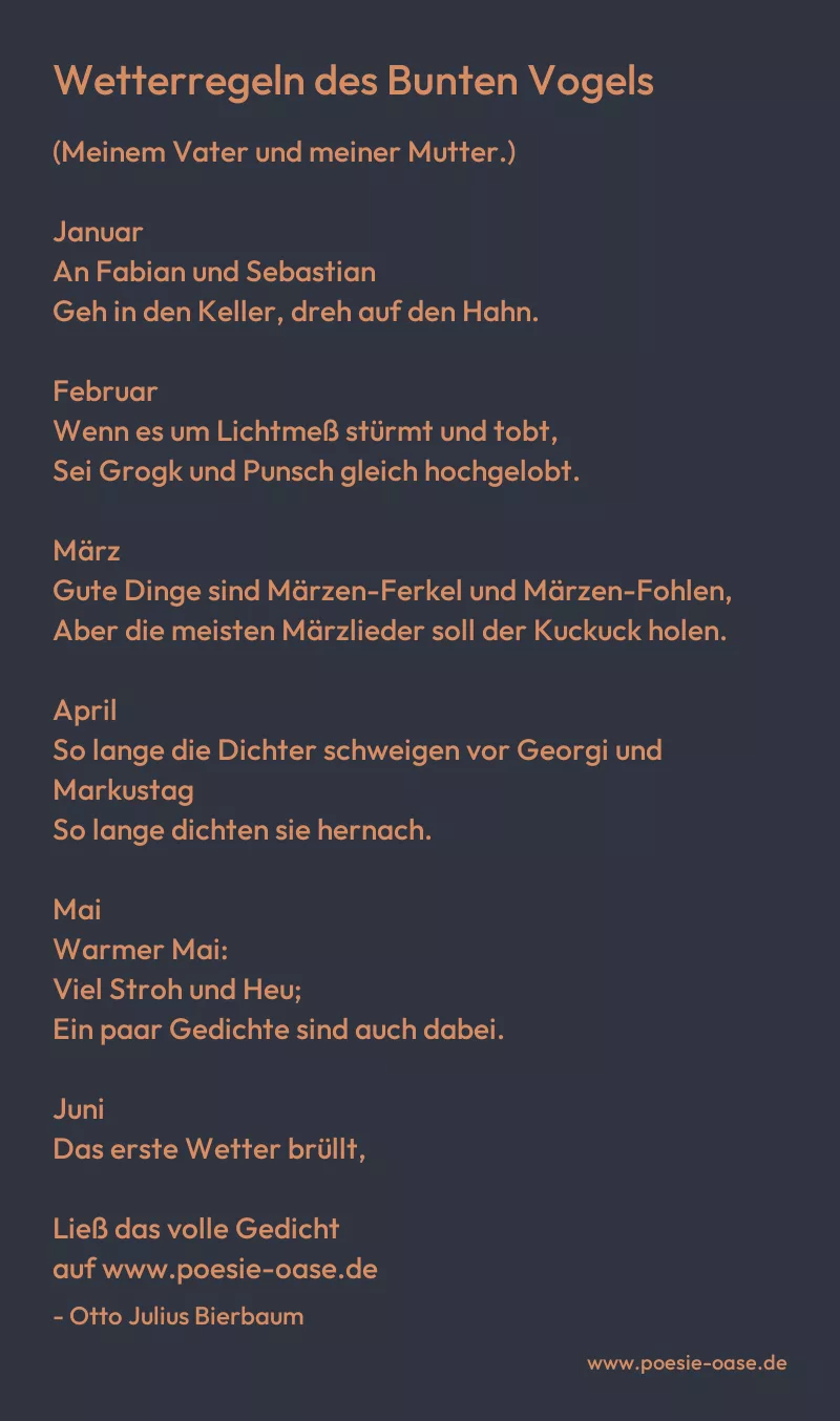 Gedicht: Wetterregeln des Bunten Vogels von Otto Julius Bierbaum
