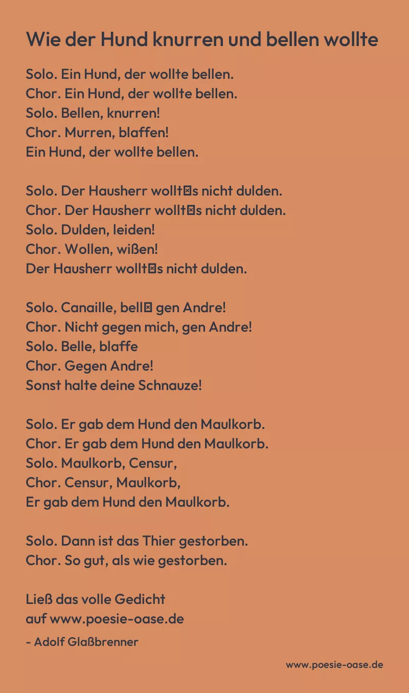 Gedicht: Wie der Hund knurren und bellen wollte von Adolf Glaßbrenner