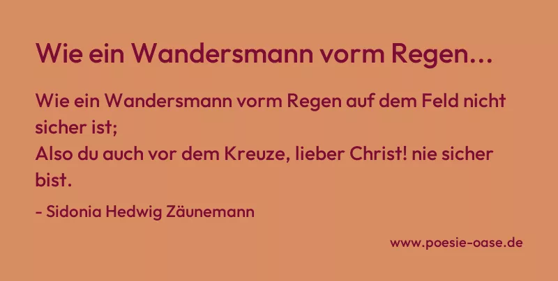 Gedicht: Wie ein Wandersmann vorm Regen... von Sidonia Hedwig Zäunemann