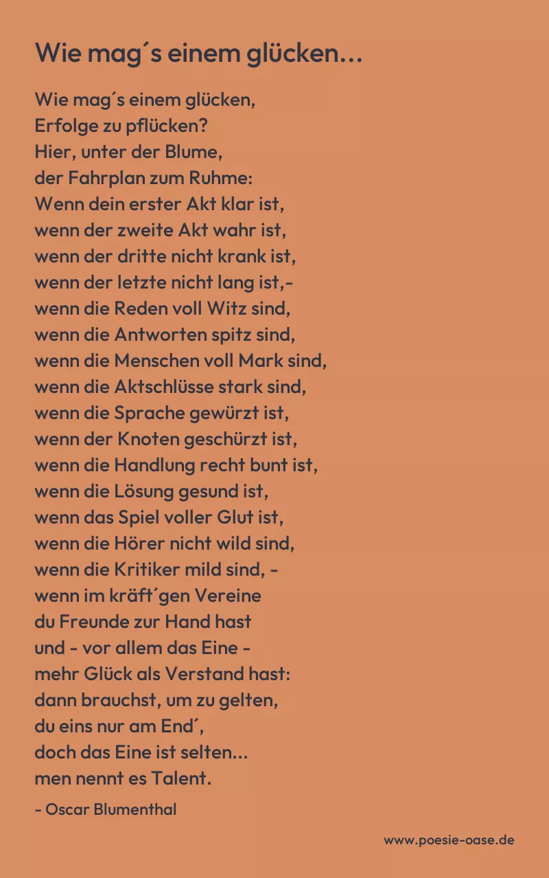 Gedicht: Wie mag´s einem glücken... von Oscar Blumenthal