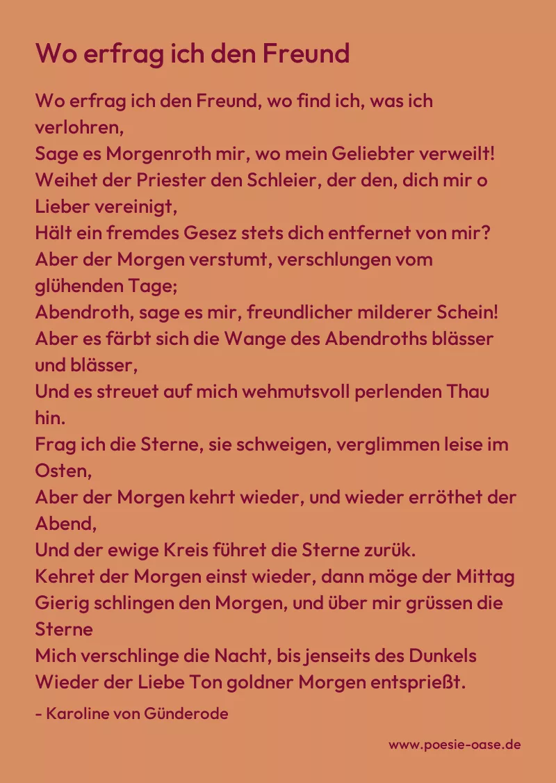 Gedicht: Wo erfrag ich den Freund von Karoline von Günderode