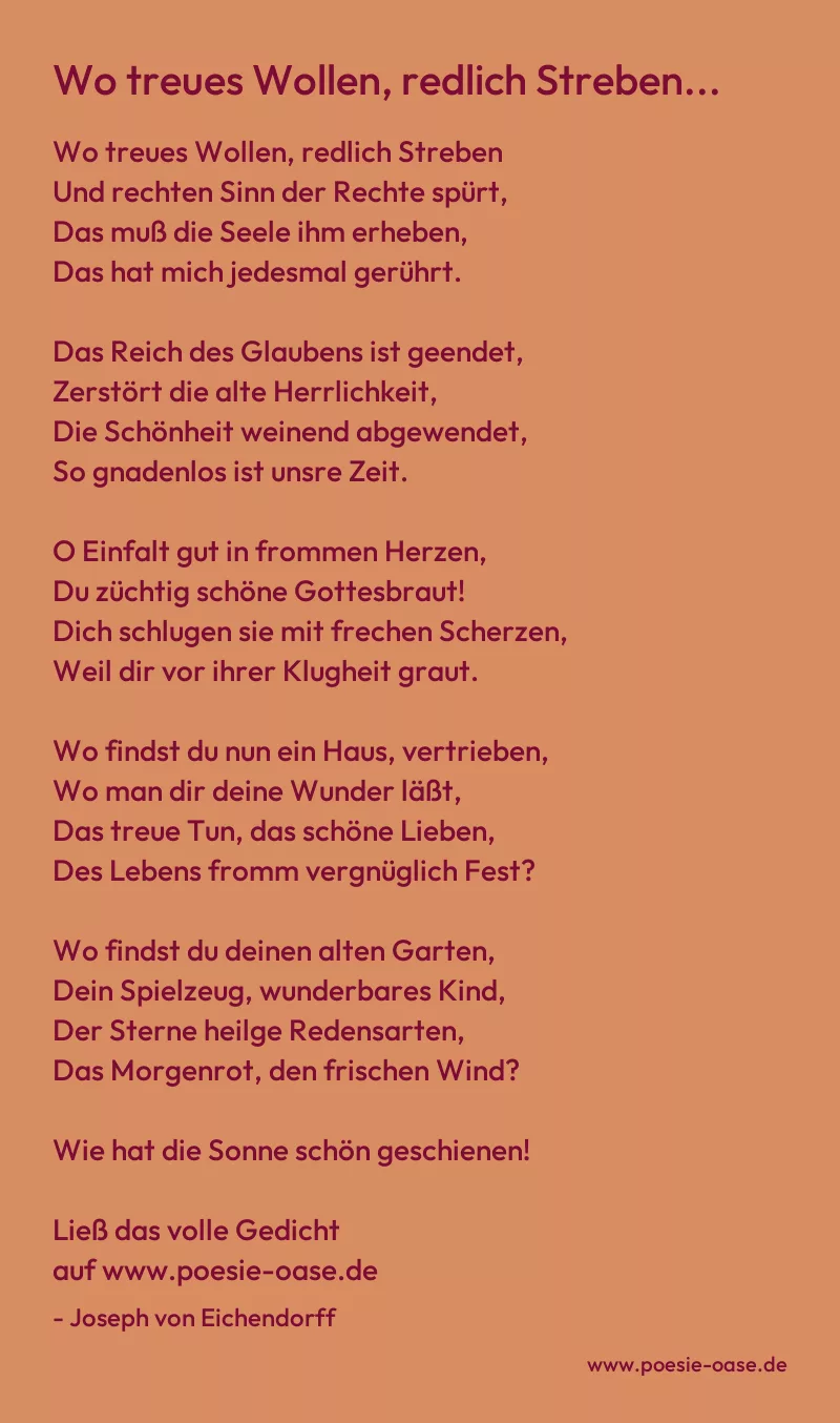 Gedicht: Wo treues Wollen, redlich Streben... von Joseph von Eichendorff