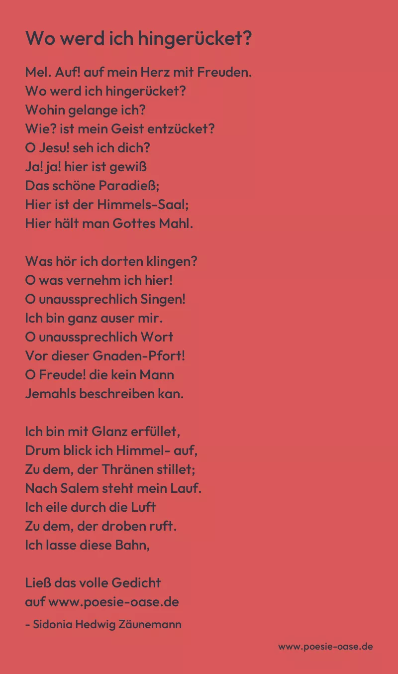 Gedicht: Wo werd ich hingerücket? von Sidonia Hedwig Zäunemann
