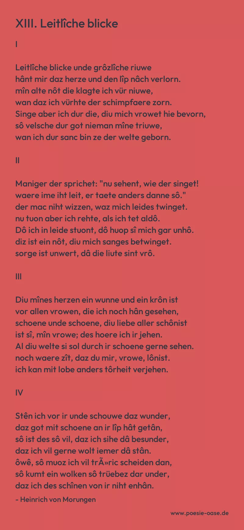 Gedicht: XIII. Leitlîche blicke von Heinrich von Morungen