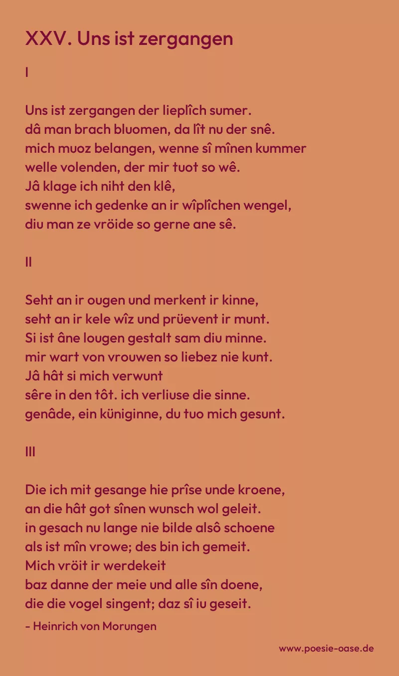 Gedicht: XXV. Uns ist zergangen von Heinrich von Morungen