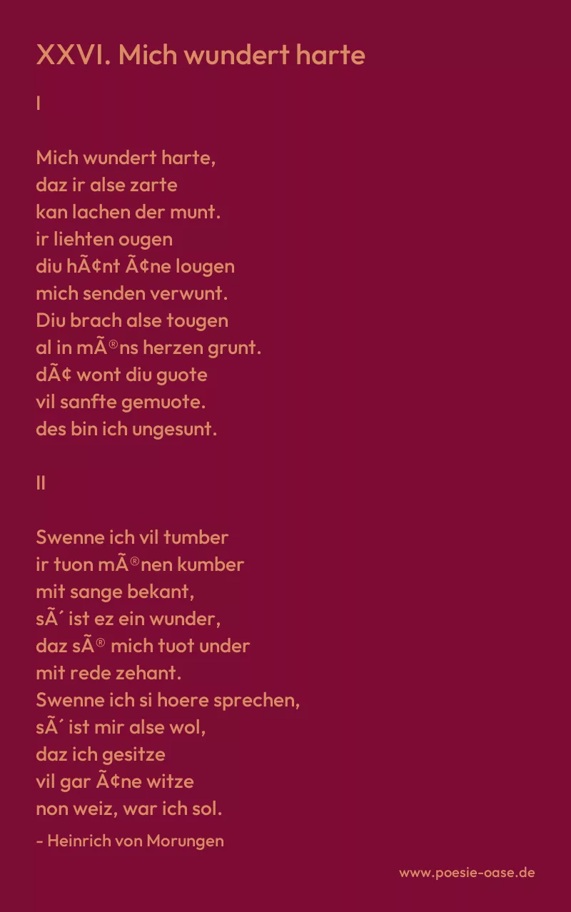 Gedicht: XXVI. Mich wundert harte von Heinrich von Morungen