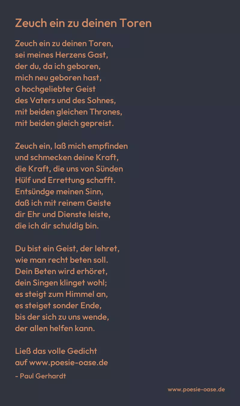 Gedicht: Zeuch ein zu deinen Toren von Paul Gerhardt