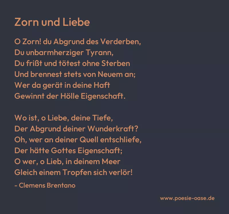 Gedicht: Zorn und Liebe von Clemens Brentano