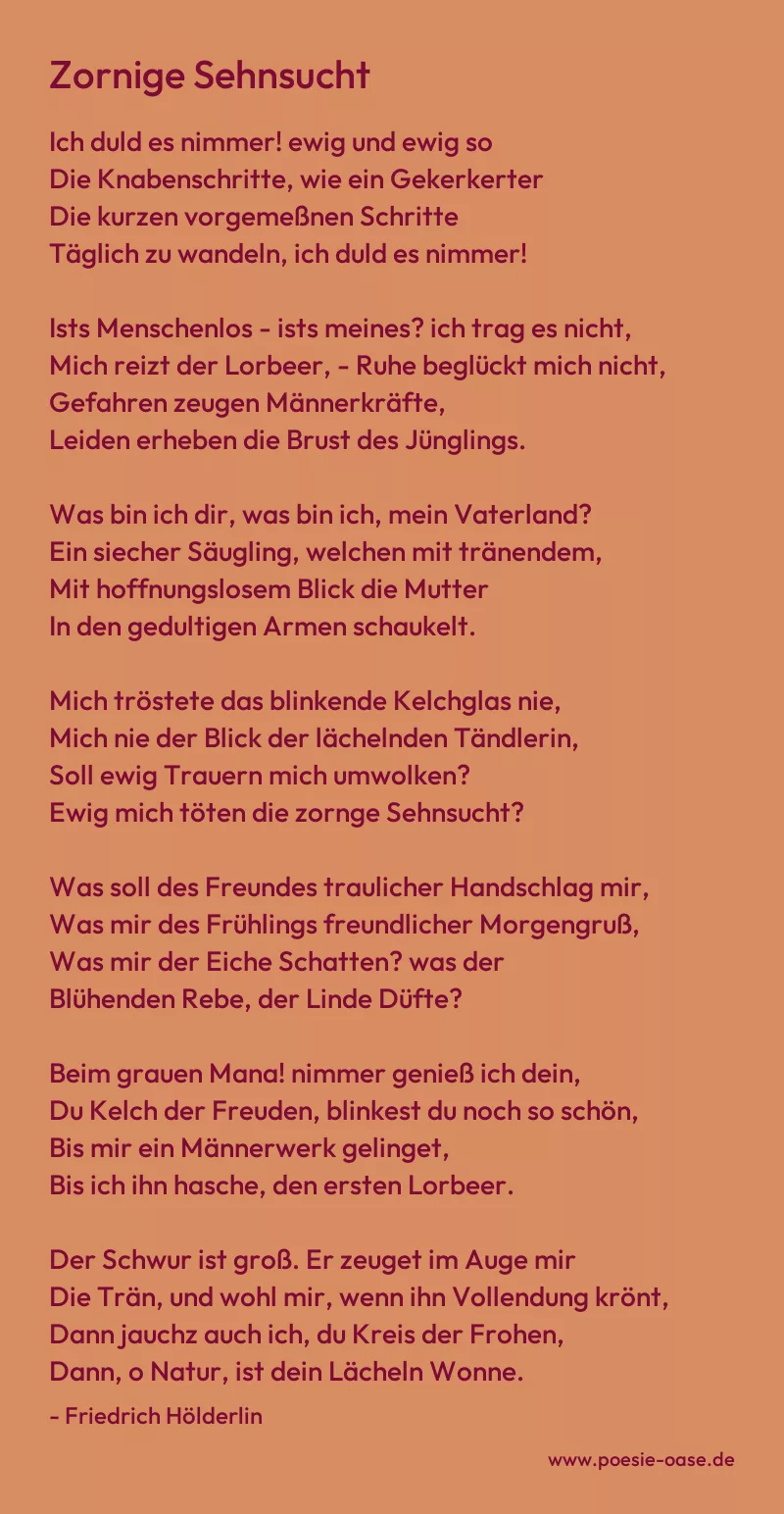 Gedicht: Zornige Sehnsucht von Friedrich Hölderlin