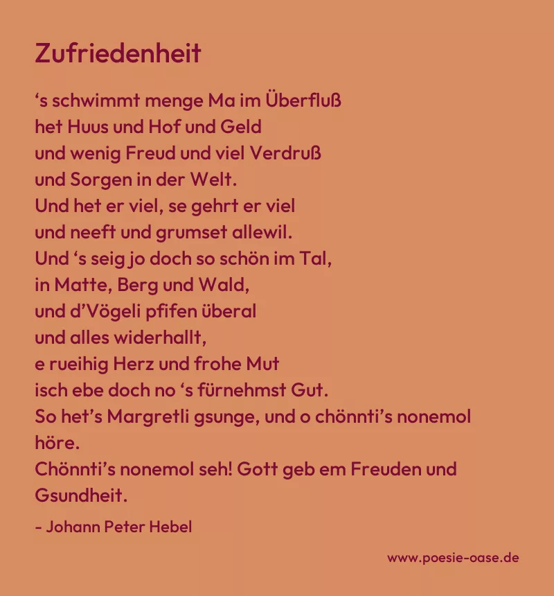 Gedicht: Zufriedenheit von Johann Peter Hebel