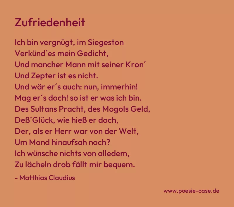 Gedicht: Zufriedenheit von Matthias Claudius