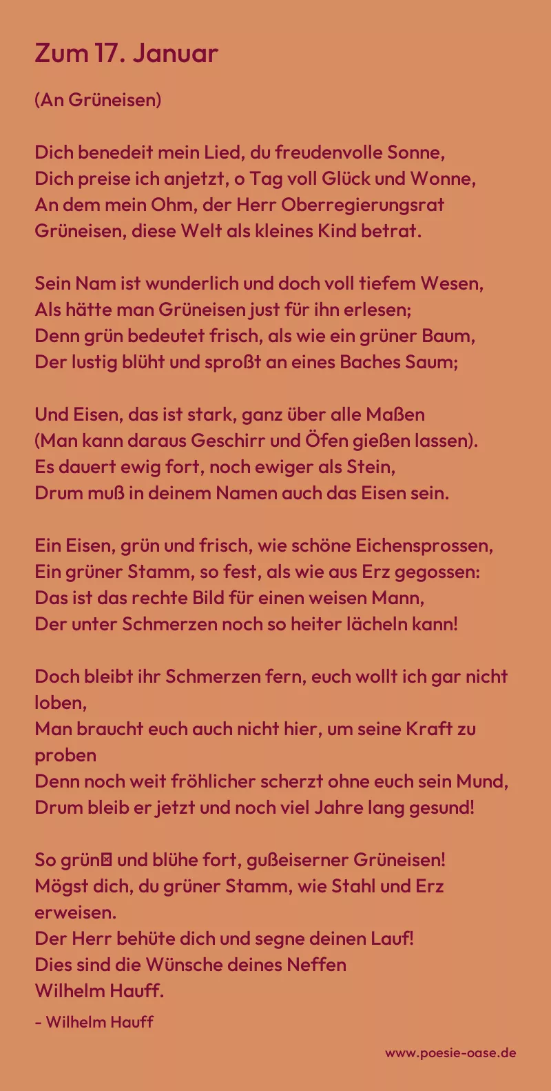 Gedicht: Zum 17. Januar von Wilhelm Hauff