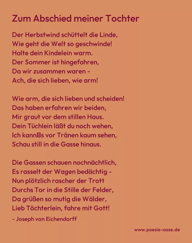 Gedicht: Zum Abschied meiner Tochter von Joseph von Eichendorff