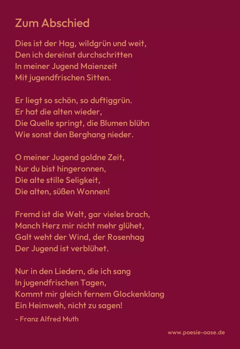 Gedicht: Zum Abschied von Franz Alfred Muth