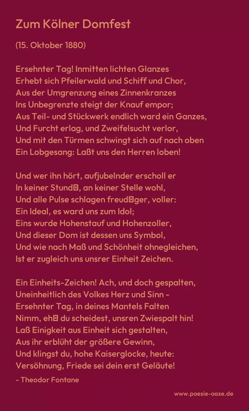 Gedicht: Zum Kölner Domfest von Theodor Fontane