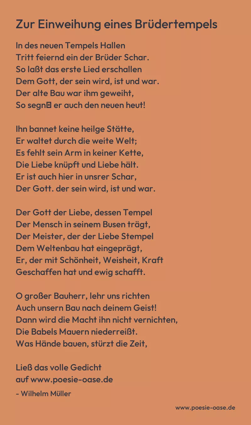 Gedicht: Zur Einweihung eines Brüdertempels von Wilhelm Müller