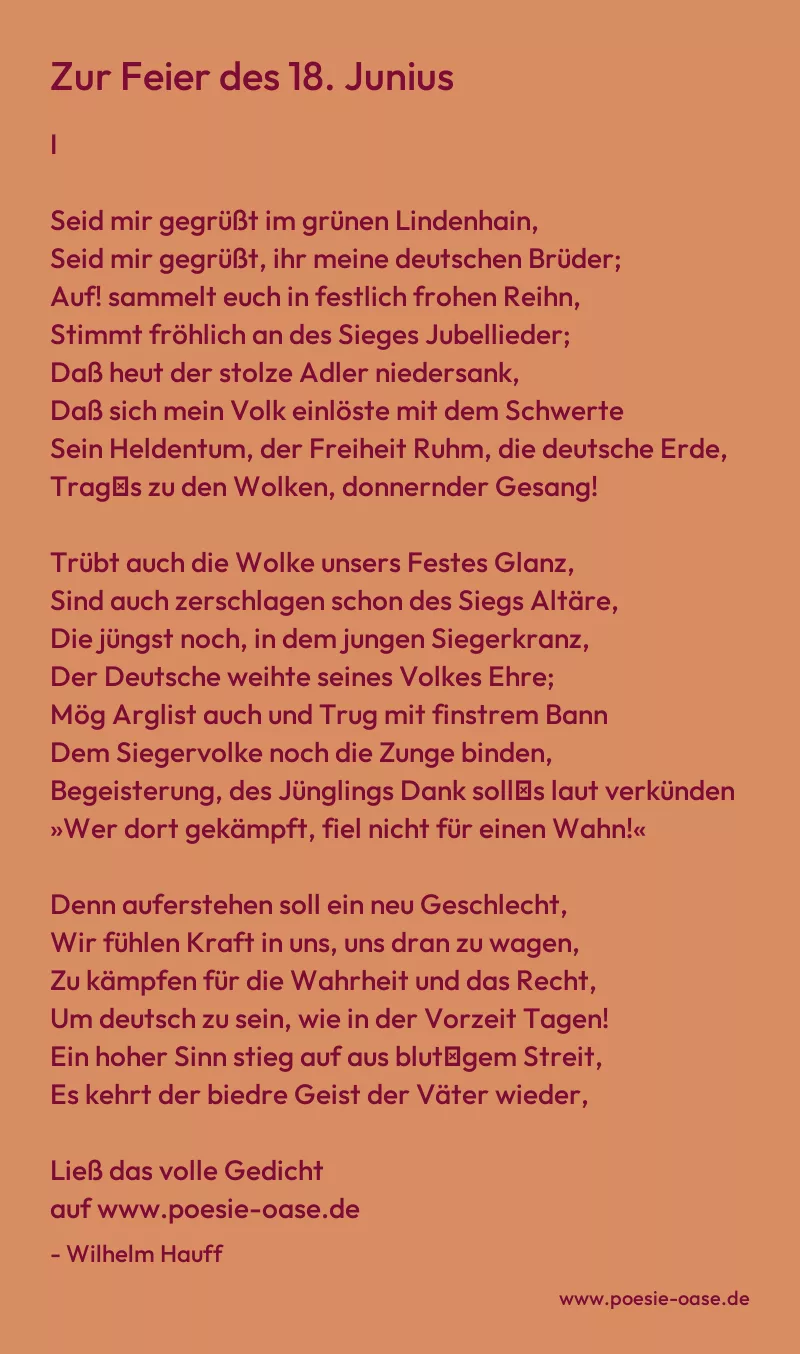 Gedicht: Zur Feier des 18. Junius von Wilhelm Hauff