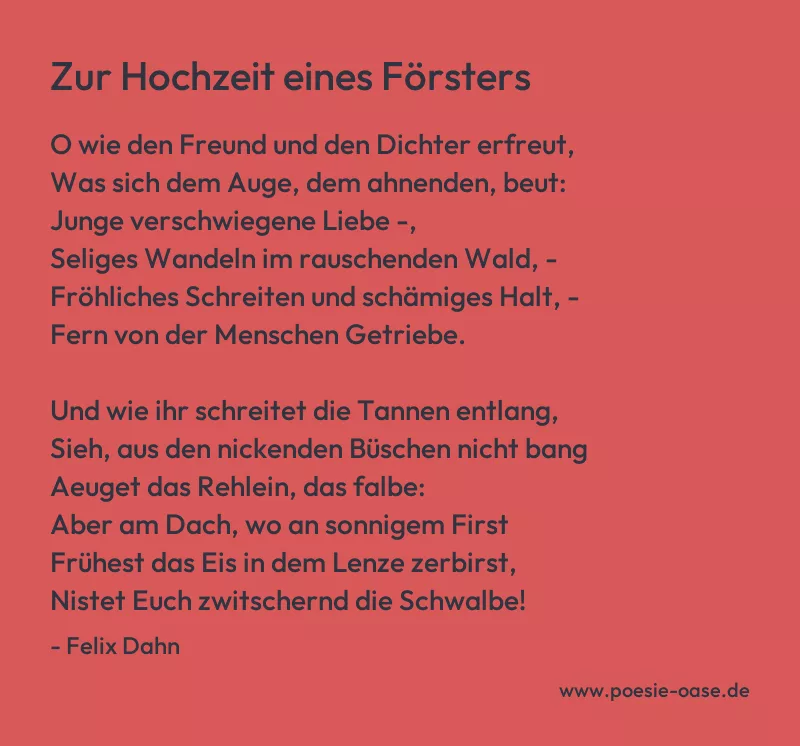 Gedicht: Zur Hochzeit eines Försters von Felix Dahn