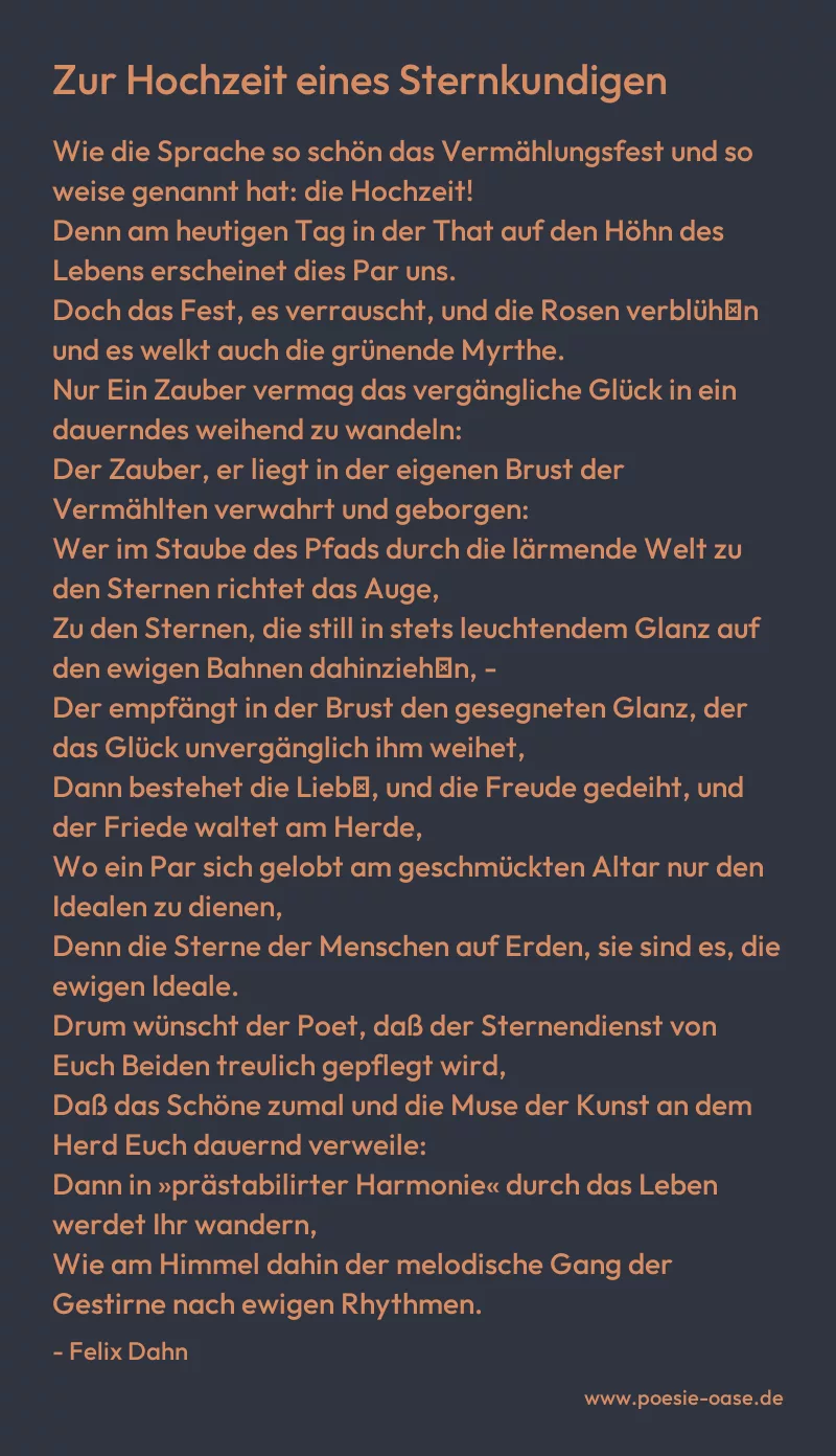 Gedicht: Zur Hochzeit eines Sternkundigen von Felix Dahn