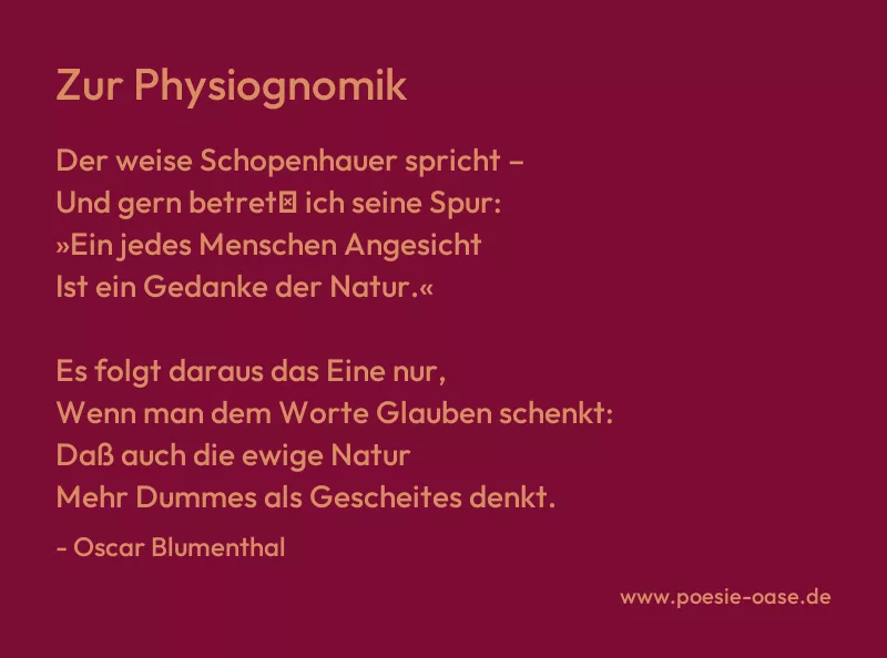 Gedicht: Zur Physiognomik von Oscar Blumenthal