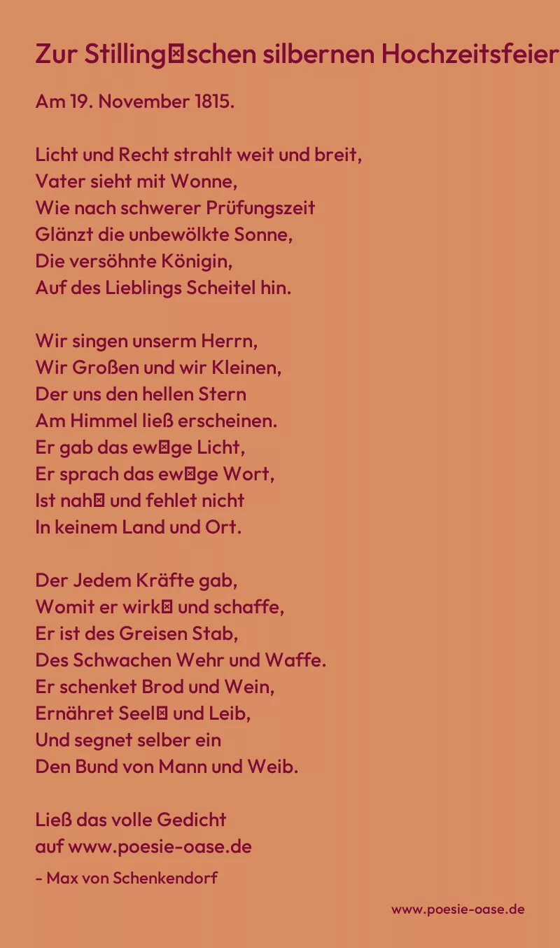 Gedicht: Zur Stilling′schen silbernen Hochzeitsfeier von Max von Schenkendorf