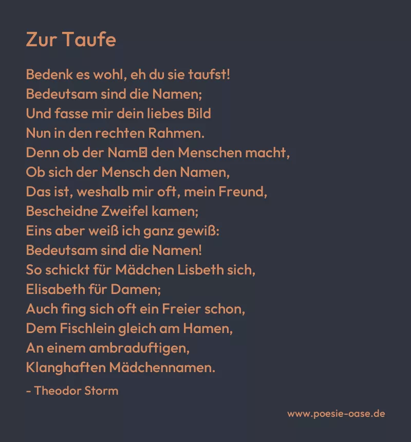 Gedicht: Zur Taufe von Theodor Storm