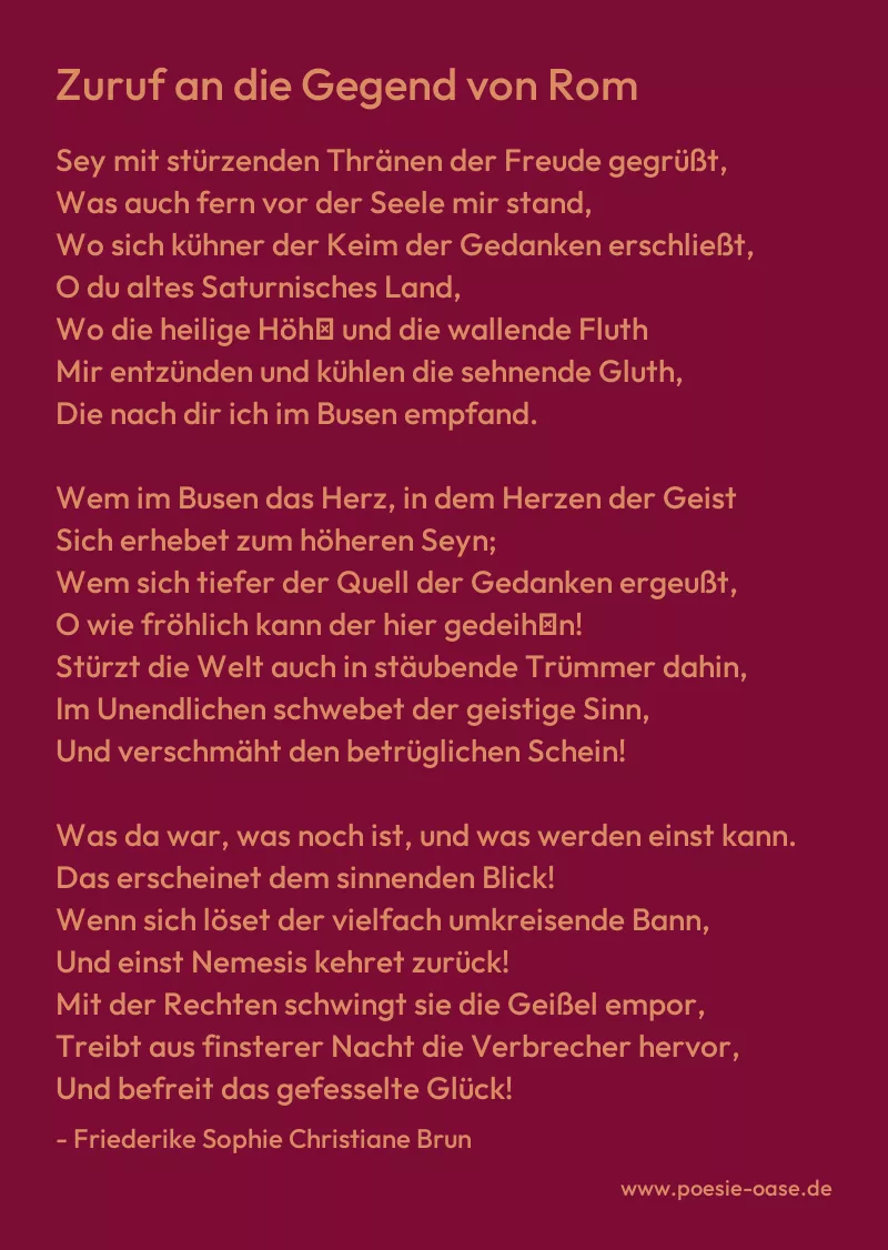 Gedicht: Zuruf an die Gegend von Rom von Friederike Sophie Christiane Brun