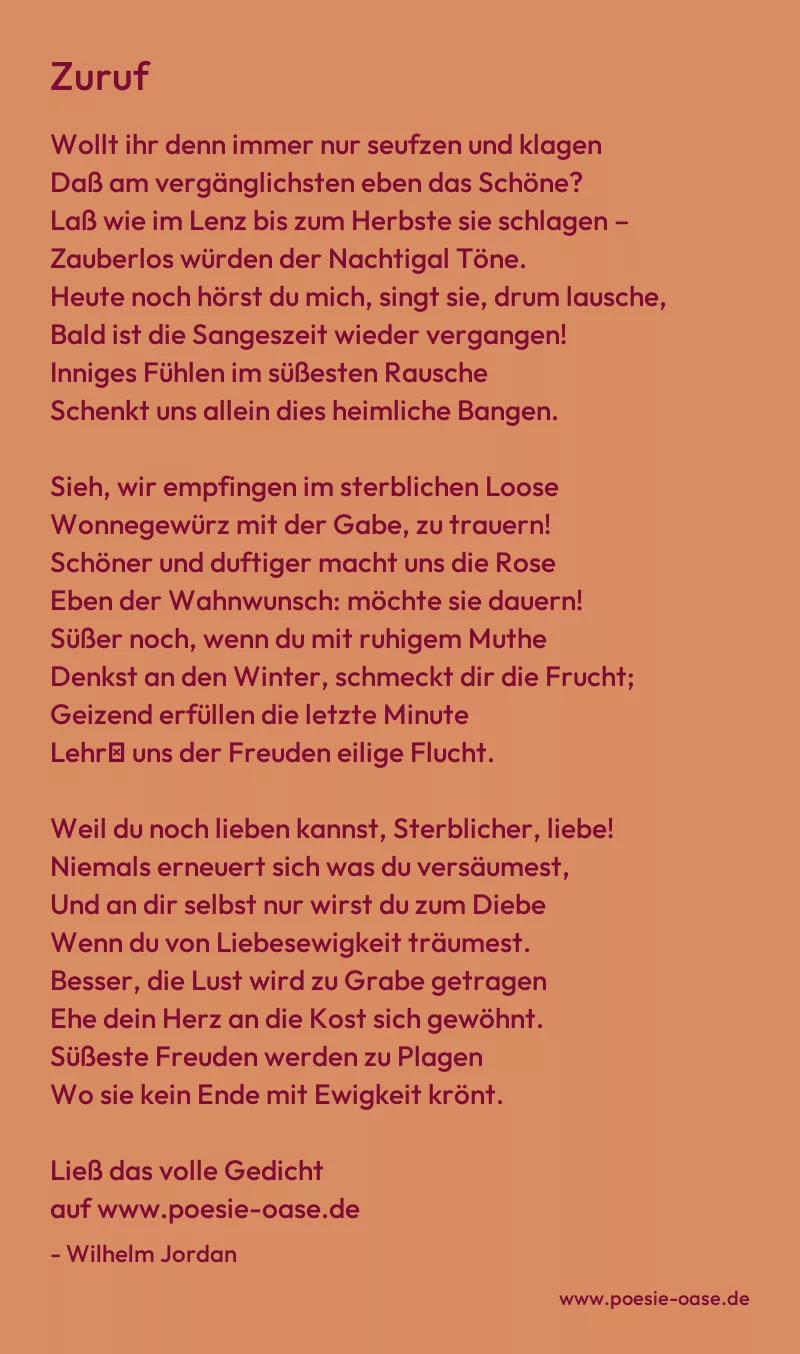 Gedicht: Zuruf von Wilhelm Jordan
