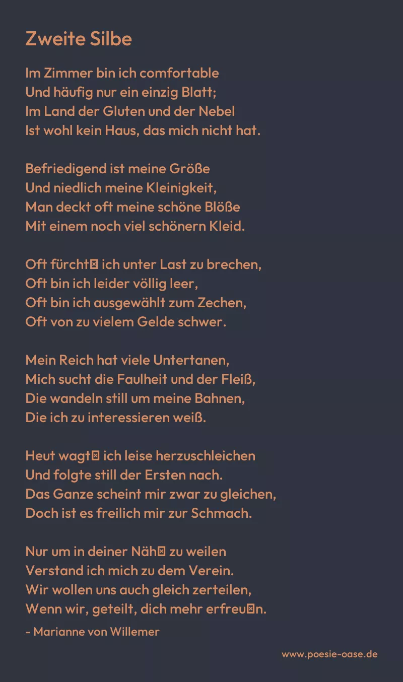 Gedicht: Zweite Silbe von Marianne von Willemer
