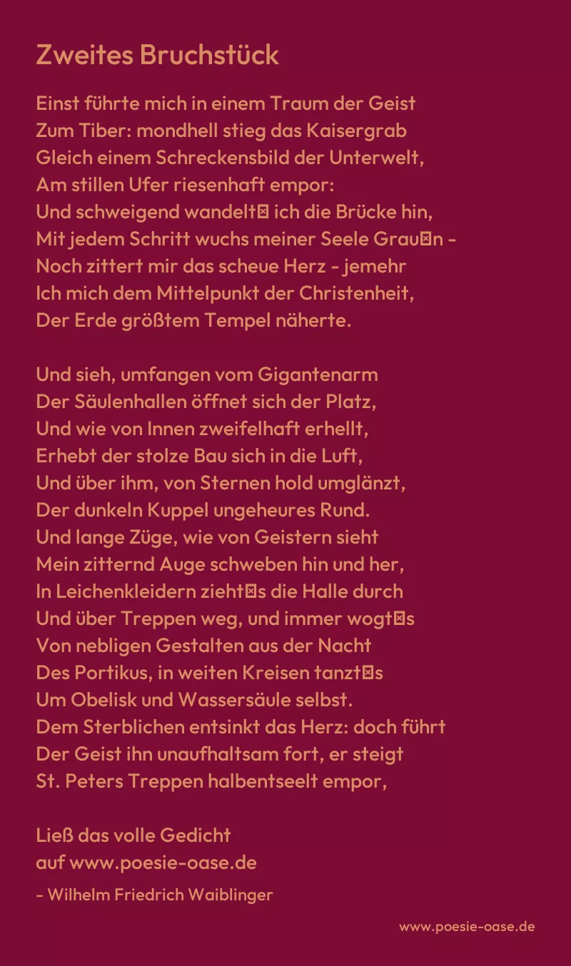 Gedicht: Zweites Bruchstück von Wilhelm Friedrich Waiblinger
