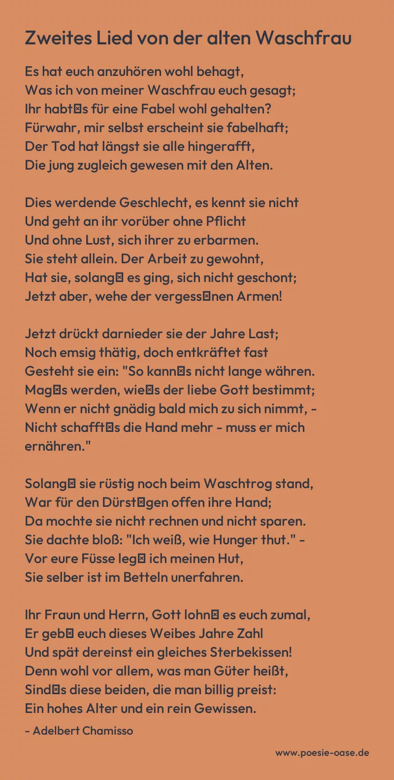Gedicht: Zweites Lied von der alten Waschfrau von Adelbert Chamisso